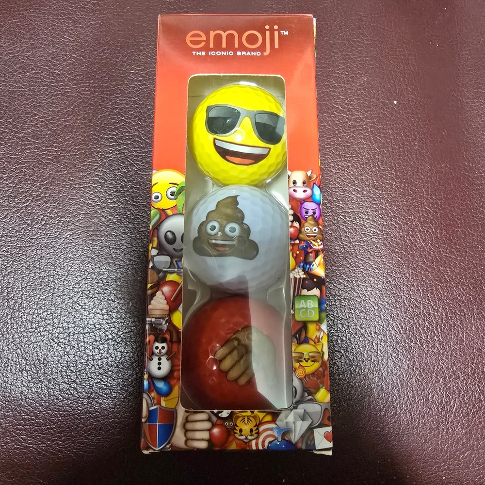 Emoji The Iconic Brand 3 Pack Novelty Golf Balls Sunglasses Poop Heart Eyes New